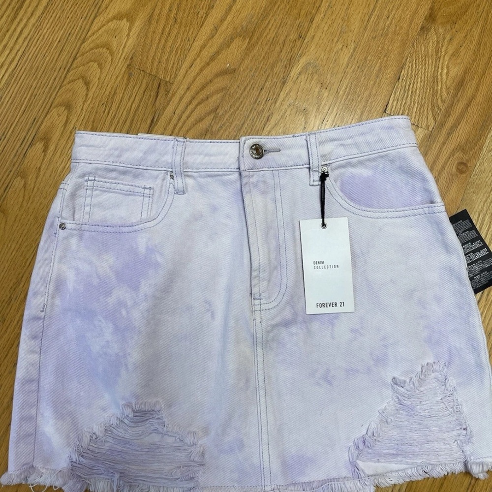Forever 21 Denim Jean Short Skirt Lavender 5-Pocket 28 inch Waist Distressed NWT